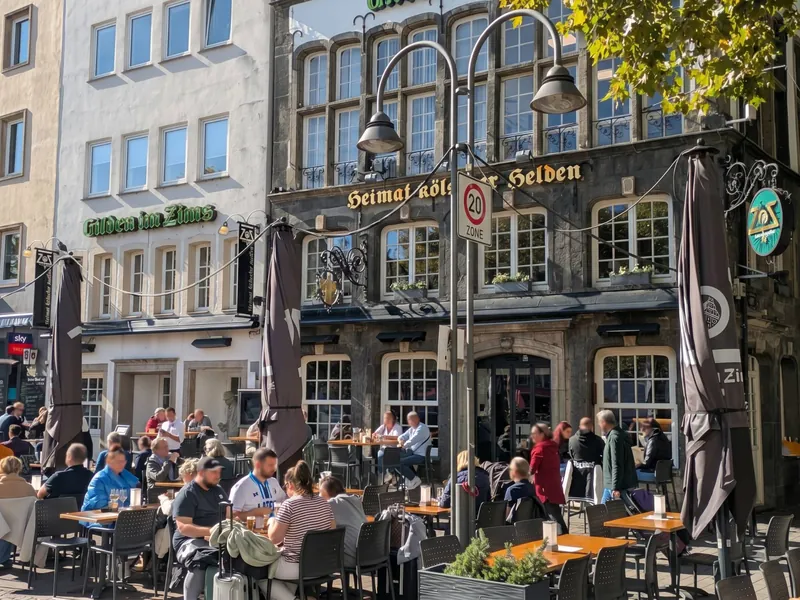 Terrasse der Gilden im Zims am Heumarkt in Köln mit Gästen, Veranstaltungsort des Neujahrsbrunchs von Kirchhoff Immobilien